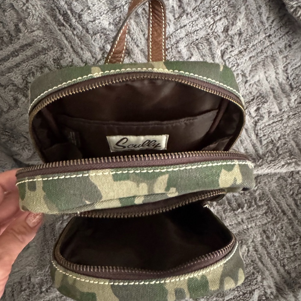 Scully Green Camo Crossbody Sling with Brown Trim - Picture 3 of 4